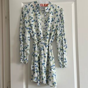 White with blue and green floral dress that ties. Size S